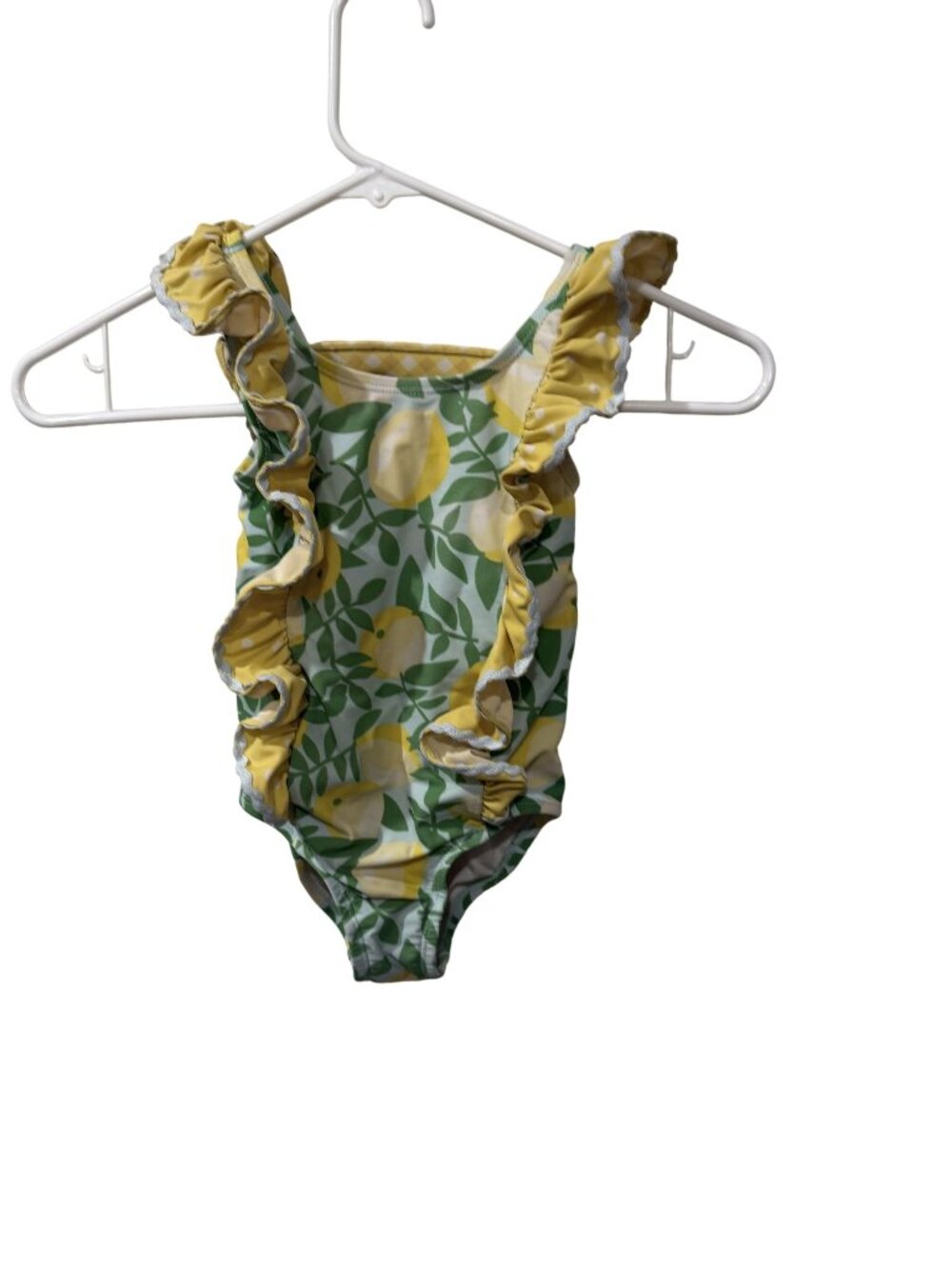 Matilda Jane Girls Lemon Print Ruffled One-Piece Swimsuit Size 4